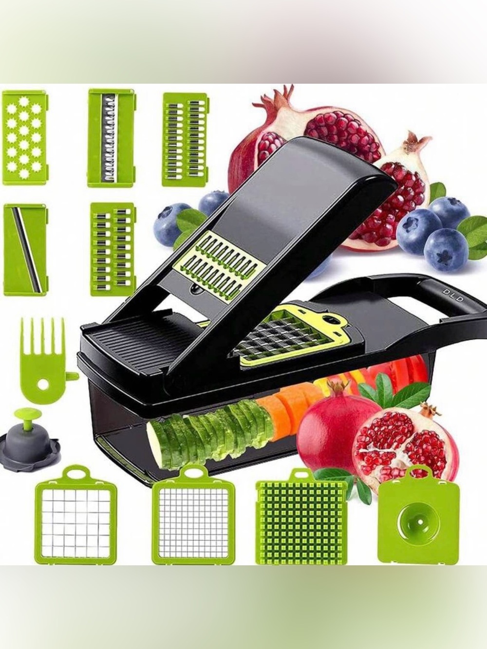 Multi-Blade Vegetable Chopper & Slicer - Black with Lime Green Blades